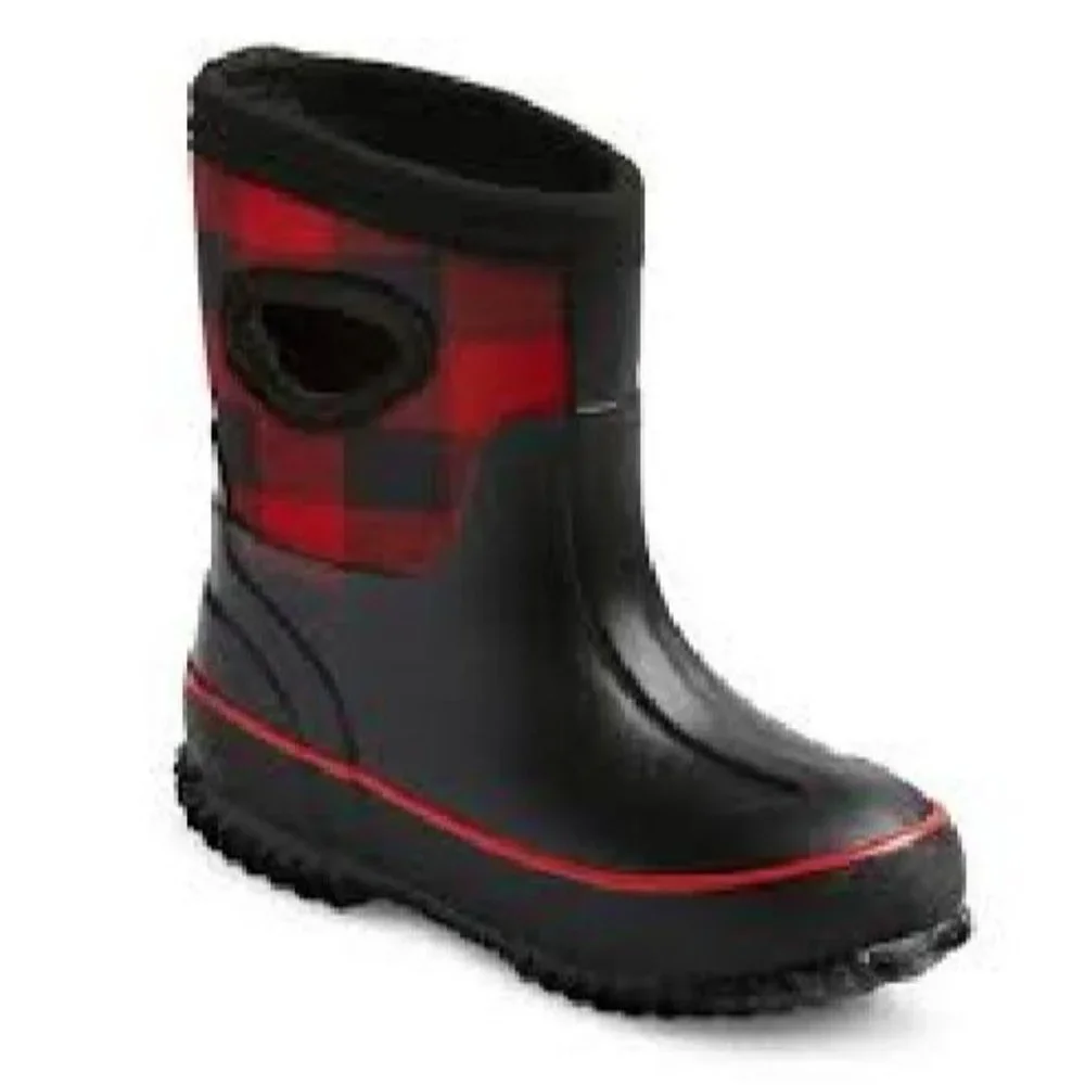 Cat & Jack Unisex Kids‎ Red Buffalo Plaid Waterproof Winter  Snow Boots Size 5/6